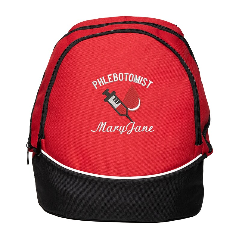 Phlebotomist Syringe and Blood Drop Personalized Backpack Embroidered image 7