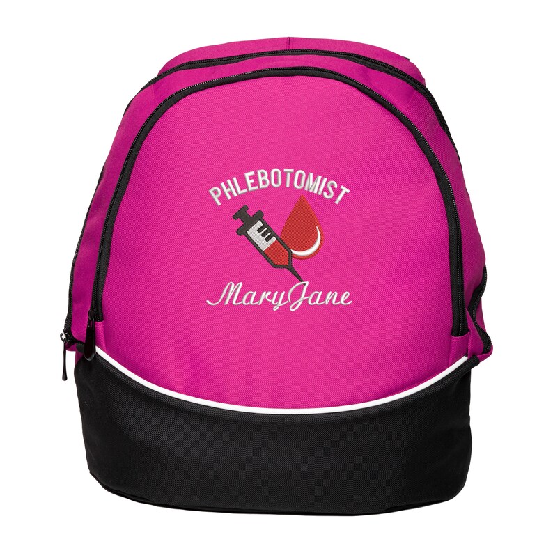 Phlebotomist Syringe and Blood Drop Personalized Backpack Embroidered image 5