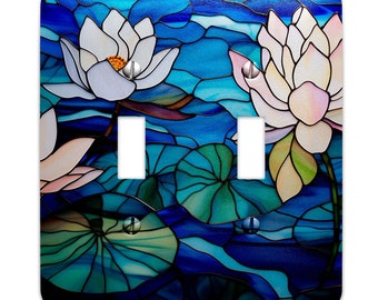 Metal Decorative Light Switch Plate Cover - Faux Stained Glass Water Lillies - Other Sizes Available #4776