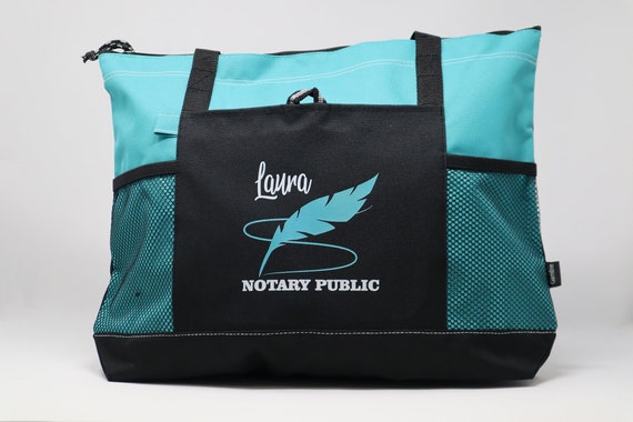 Notary Public Seal Personalized Printed Tote Bag with Mesh Pockets
