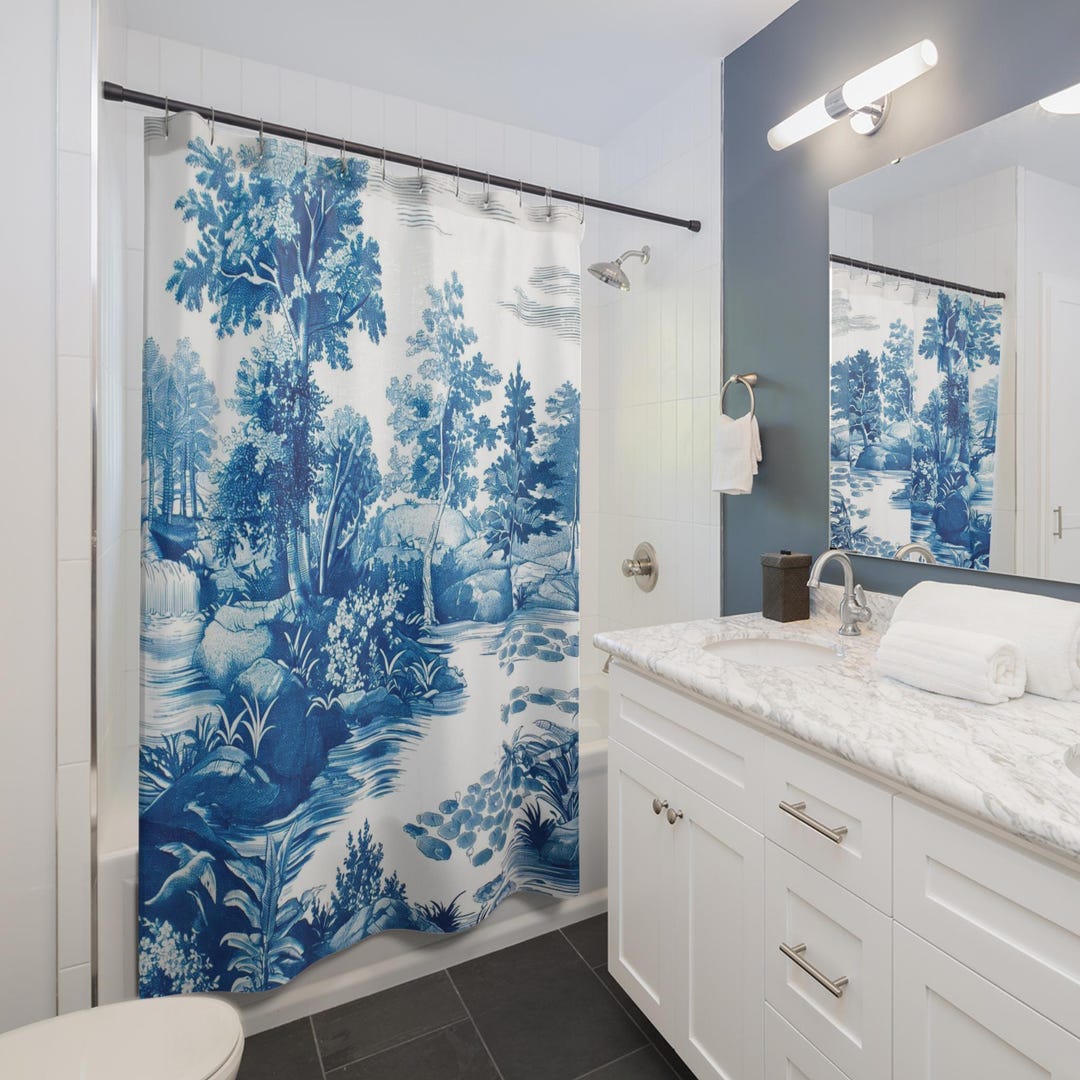 Shower Curtain Blue Toile , Bath Decor, Unique Housewarming Gift 4796 ...