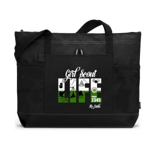 Personalized Girl Scout Life-  Printed Tote Bag with Mesh Pockets