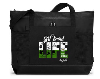 Personalized Girl Scout Life-  Printed Tote Bag with Mesh Pockets