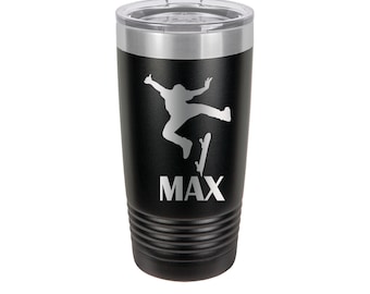 Personalized Skateboard Engraved Powder Coated Insulated 20 oz Tumbler 12 colors available