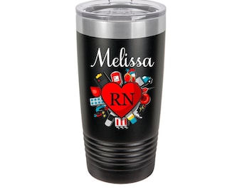 Medical Nurse RN lpn cna cma Heart Personalized 20 oz Insulated Travel Tumbler, Gift for Nurse, Medical Personnel