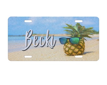 Personalized Pineapple Beach Vanity Plate, Summer License Plate