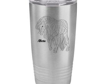 Zentangle Horse Country Girl, Equine Personalized Engraved Insulated Stainless Steel 20 oz Tumbler