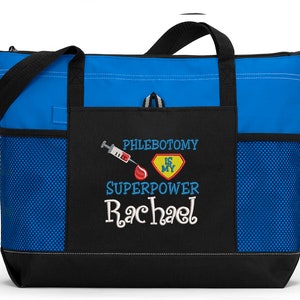 Phlebotomy is my Superpower Embroidered Zippered Tote Bag With Mesh Pockets, Beach Bag, Boating image 4