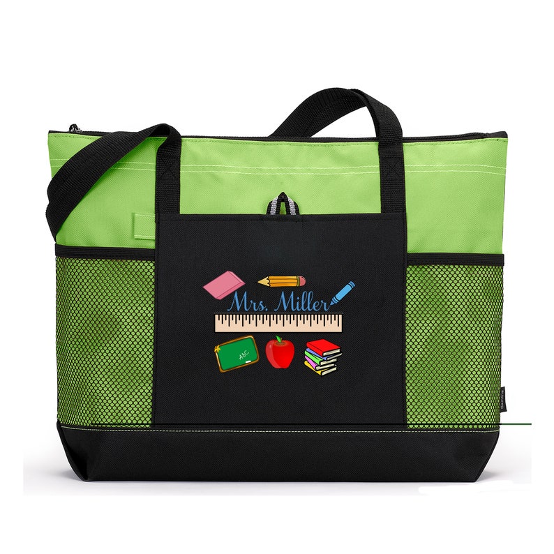 Teacher Ruler Personalized Tote Bag with Mesh Pockets, Preschool, Kindergarten image 2
