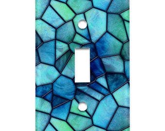 Metal Light Switch Plate Cover Stained Glass Look Blues Decorative Light Switchplate Cover, Other Sizes Available, Home Decor, Lighting