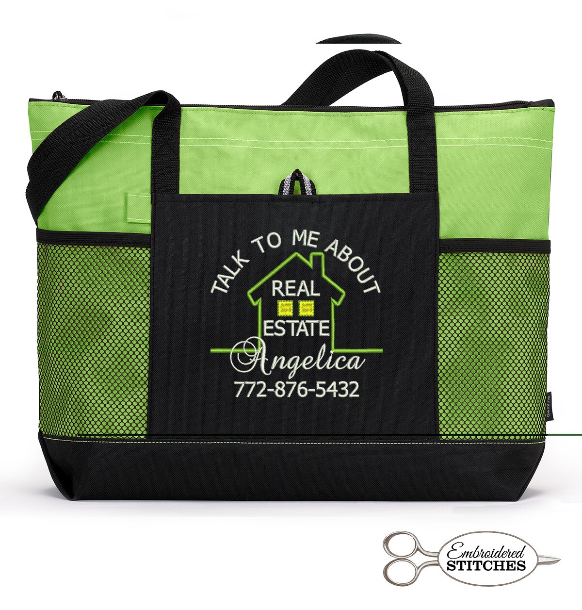 Realtor Personalized Zippered Tote Bag With Mesh Pockets Etsy