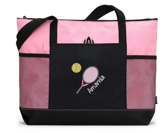 Personalized Tennis Racket and Ball Embroidered Tote Bag for Practice