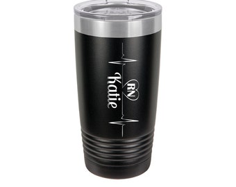 Heartbeat RN, Lpn, Cna, Cma Personalized Nurse Engraved Powder Coated Insulated 20 oz  Nurse Tumbler 12 colors available