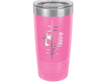 Heartbeat Sewing Machine, Seamstress Personalized Engraved Powder Coated Insulated 20 oz Tumbler 12 colors available
