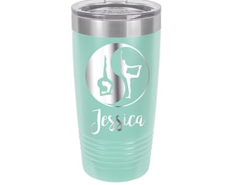 Yin Yang Yoga Personalized Engraved Powder Coated Insulated 20 oz Tumbler 12 colors available
