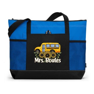 Sunflower School Bus Driver Personalized Zippered Tote Bag