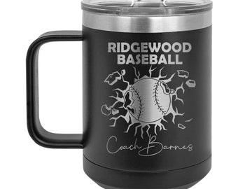Baseball Explosion Engraved Insulated Stainless Steel 15oz Coffee Mug with Handle