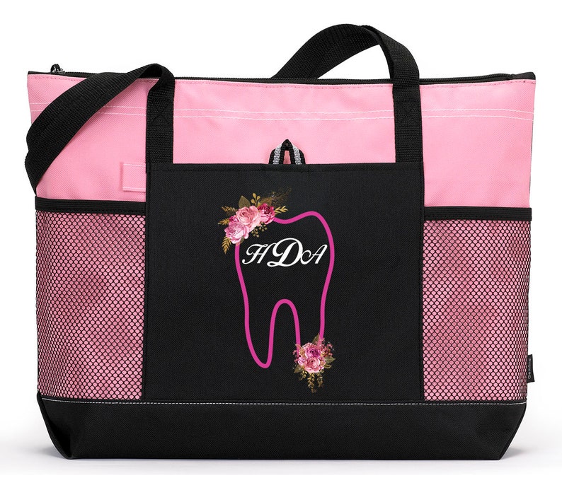 Dental Tooth Monogram with Flowers Personalized Tote 2082