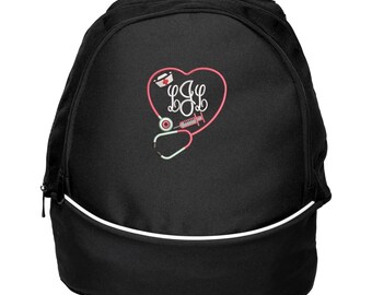 Monogrammed Back Pack, Heart Frame Nurse Personalized Rn, Lpn, Nurse, Emt Embroidered, Nurse Backpack