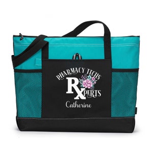 Pharmacy Techs Rxperts Personalized Printed Tote Bag with Mesh Pockets, Personalized Gift