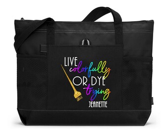 Live Colorfully or Dye Tote with Mesh Pockets, Hair Stylist, Hairdresser