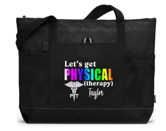 Let's Get Physical Therapy Zippered Tote Bag with Mesh Pockets