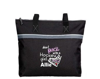 Don't Puck with a Hockey Girl Personalized Small Travel Tote