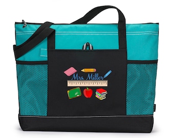 Teacher Ruler Personalized Tote Bag with Mesh Pockets, Preschool, Kindergarten
