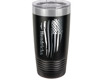 Distressed American Flag Personalized Engraved Insulated Stainless Steel 20 oz Tumbler