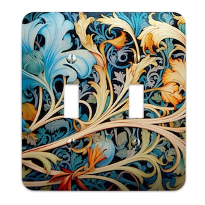 Metal Decorative Light Switch Plate Cover - Blue Floral Art Nouveaux- Other Sizes Available #4747