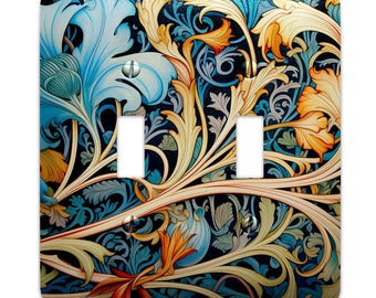 Metal Decorative Light Switch Plate Cover - Blue Floral Art Nouveaux- Other Sizes Available #4747