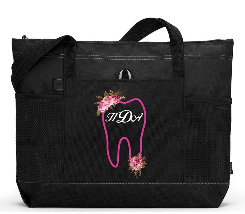 Dental Tooth Monogram with Flowers Personalized Tote 2082