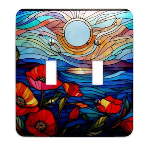 Poppy Field Sunrise Switch Plate - Metal Light Switch Plate Cover - Faux Stained Glass Design - Switch Plates And Outlet Covers #5206