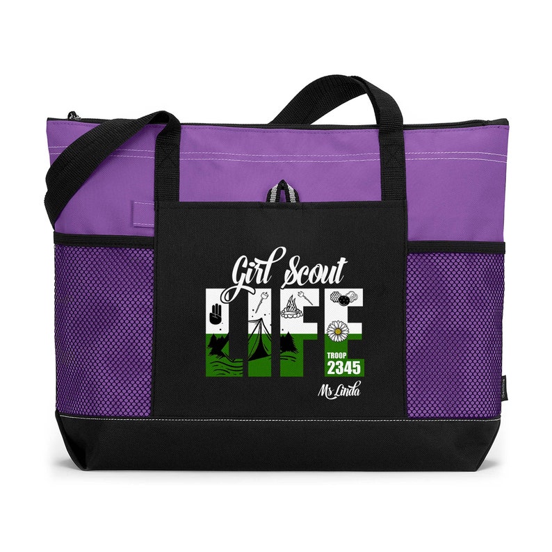 Personalized Girl Scout Life Printed Tote Bag with Mesh Pockets image 5