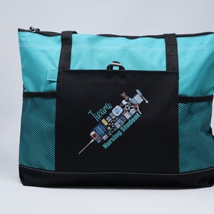 Personalized Nursing Syringe / Phlebotomist, Rn, Lpn, Cna, Cma Tote Bag with Mesh Pockets image 5