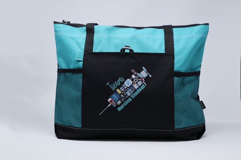 Personalized Nursing Syringe / Phlebotomist, Rn, Lpn, Cna, Cma Tote Bag with Mesh Pockets image 5