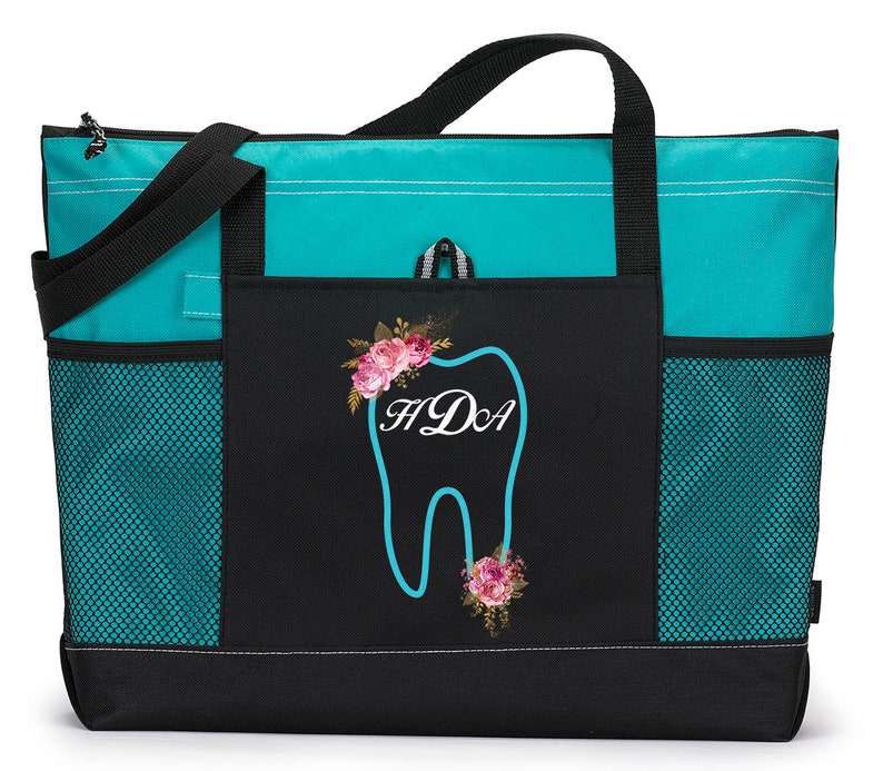 Dental Tooth Monogram with Flowers Personalized Tote 2082