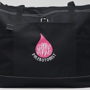 Phlebotomist Blood Drop Monogrammed Embroidered Zippered Tote Bag With Mesh Pockets, Beach Bag, Boating image 10