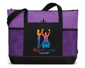 Color Splash Personalized Physical Therapist Tote Bag with Mesh Pockets