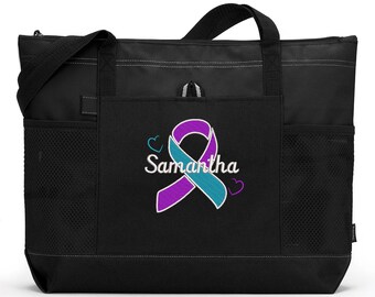 Suicide Awareness Personalized  Zippered Tote Bag with Mesh Pockets, Beach Bag, Boating, Exclusive Design