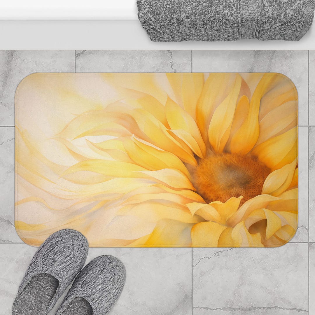 Watercolor Sunflowers Bath Accent Rug - Yellow Bath Mat, Non-slip #4786 ...