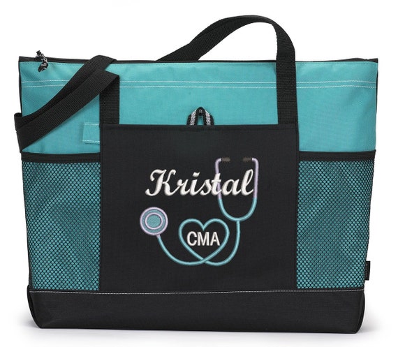 Rn Lpn Nurse Cna Personalized Zippered Tote Bag With Mesh Pockets Beach Bag Boating Etsy