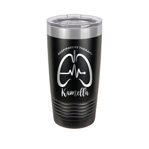 Personalized Engraved Respiratory Therapy Powder Coated Insulated 20 oz Tumbler 12 colors available, Gift for Respiratory Therapist, RRT image 1