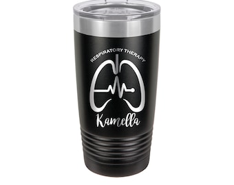 Personalized Engraved Respiratory Therapy Powder Coated Insulated 20 oz Tumbler 12 colors available, Gift for Respiratory Therapist, RRT