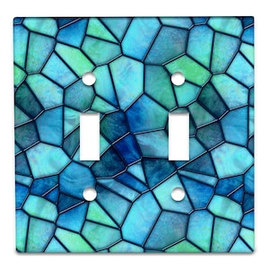 Metal Light Switch Plate Cover Stained Glass Look Blues Decorative Light Switchplate Cover, Other Sizes Available, Home Decor, Lighting
