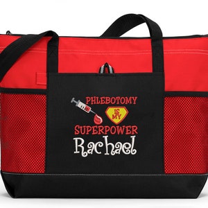 Phlebotomy is my Superpower Embroidered Zippered Tote Bag With Mesh Pockets, Beach Bag, Boating image 1