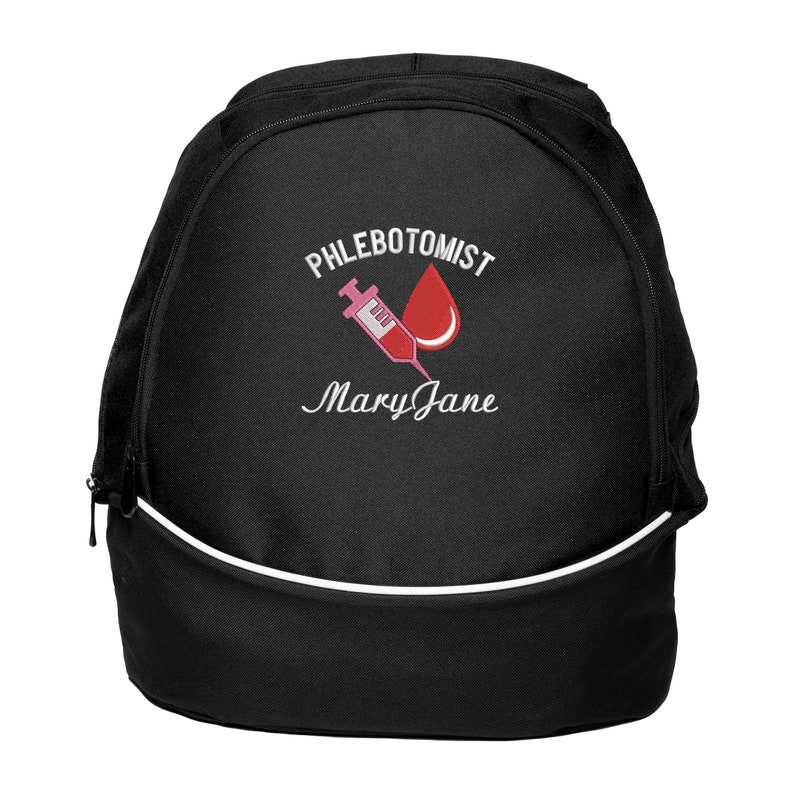 Phlebotomist Syringe and Blood Drop Personalized Backpack Embroidered image 1