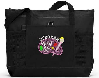 Art Life Personalized Embroidered Zippered Tote Bag With Mesh Pockets, Beach Bag, Boating