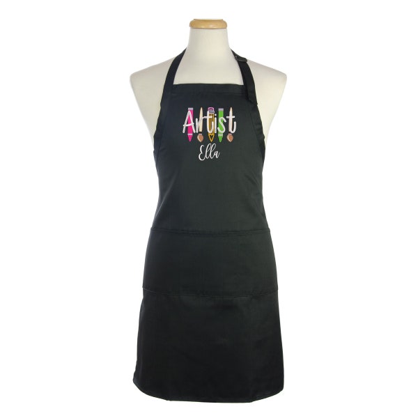 Personalized Art Supplies Embroidered Apron, Gift for Artist