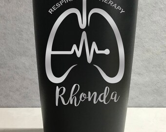 Personalized Engraved Respiratory Therapy Powder Coated Insulated 20 oz Tumbler 4 colors available